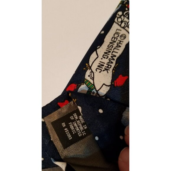 Hallmark Yule Tie Greeting Neck Tie Navy Blue 57" Snowmen Winter Christmas - Picture 3 of 4